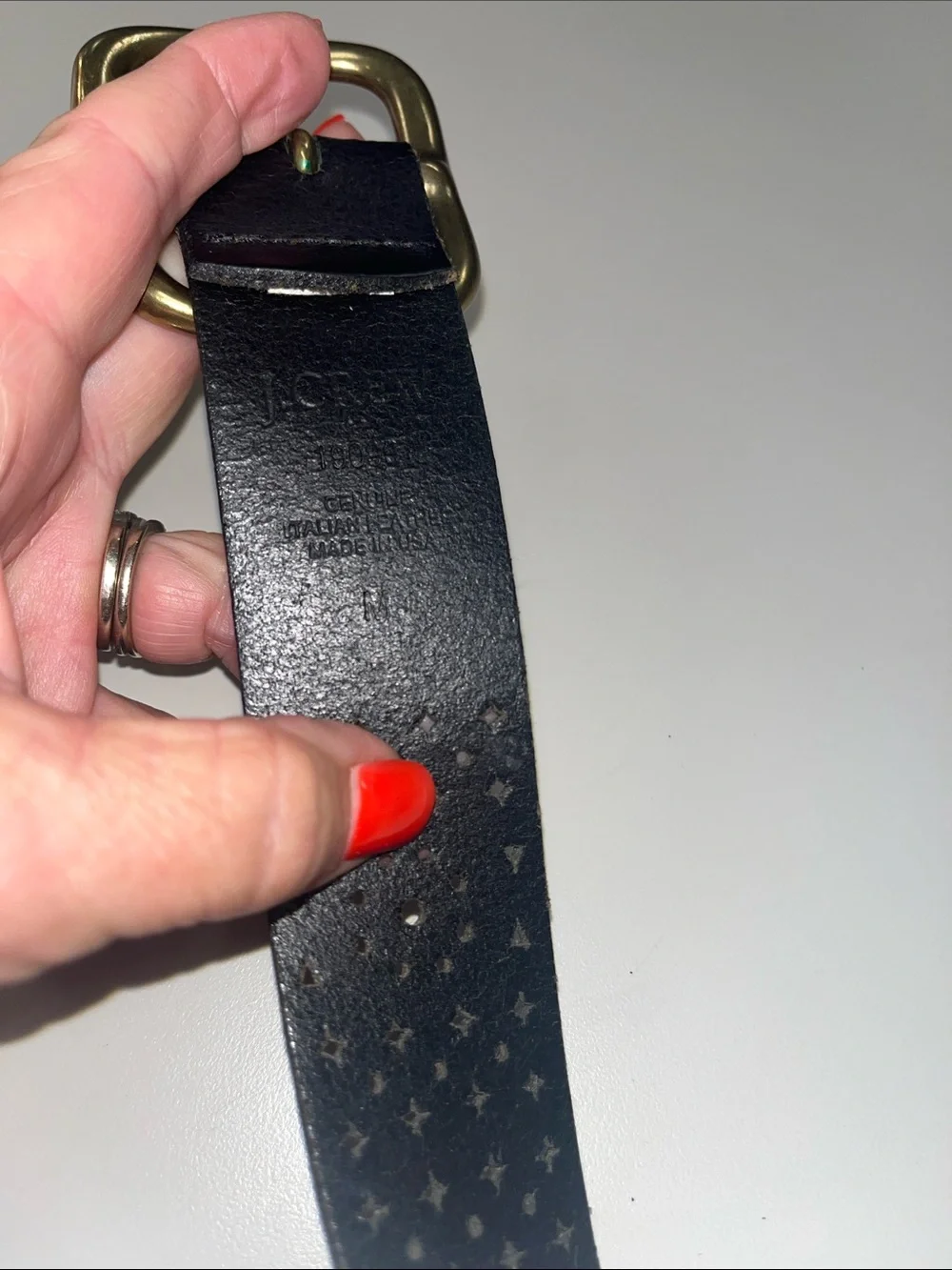 J. Crew Black Perforated Leather Belt with Brass Buckle Size Medium